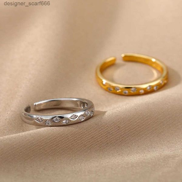 Anéis de banda moda pavimentar anel de cristal para mulher cor ouro simples geometria aberta casal anel jóias acessórios casamento r231017