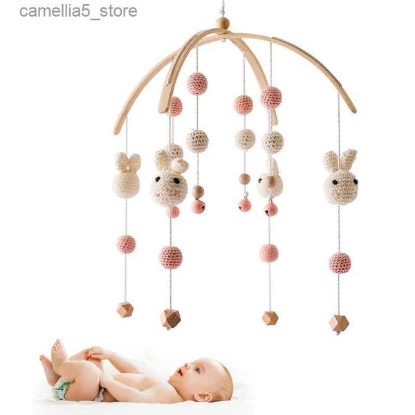 Móbiles # cama de madeira bel crochê coelho pendurado brinquedos chocalho 0-12 meses recém-nascido caixa de música sino brinquedo móvel na cama infantil berço menino brinquedos q231017