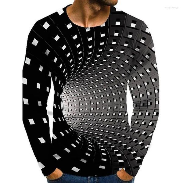 Magliette da uomo Grafica Illusione Ottica Camicia a maniche lunghe stampata in 3D Uomo Donna Abbigliamento O Collo Casual Comodo Top Streetwear Maglietta allentata