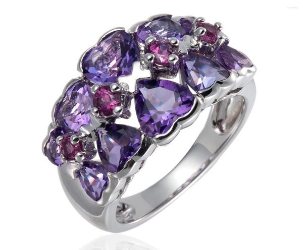 Anelli a grappolo con ametista e rodolite Anello in rodio su argento sterling. Adoro le fedi nuziali raffinate per le coppie di gioielli da donna