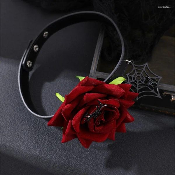 Halsband Gothic Punk Stil Rote Rose Halskette Für Frauen Modische PU Leder Einstellbar Club Party Kragen Mode Schmuck 2023