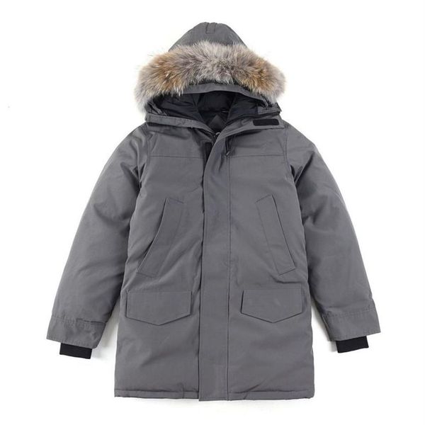 Designer mens jaquetas de pato branco windbreak homens parkas jaqueta colarinho inverno puffer real lobo casaco de pele ártico capuz guarnição doudoun236v