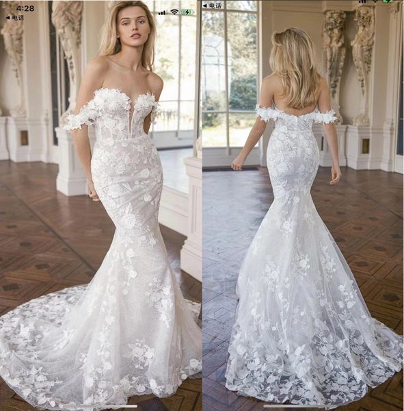 Abito da sposa a sirena Cristalli Lvory al largo della spalla Completo in pizzo elegante Abito da sposa in pizzo lucido con paillettes Abito da sposa con paillettes sottili e profonde in stile 2023 da spiaggia boho lucido