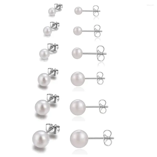Ohrstecker WKOUD Kurzstil aus Titanstahl mit ABS-Imitationsperlen, Perlen 3 mm bis 8 mm, kein Verblassen, allergiefrei