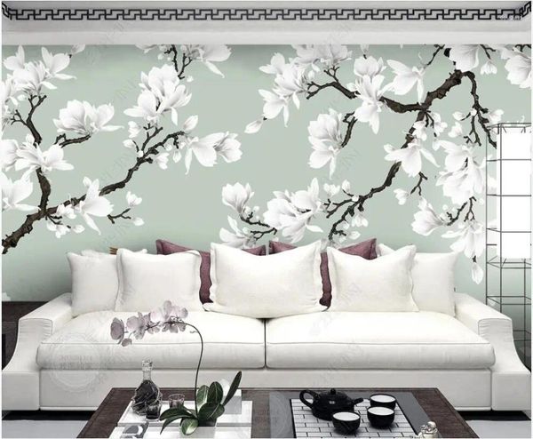 Tapeten Benutzerdefinierte Wandbild 3D PO Tapete Magnolie handbemalte Blumen und Vögel Home Decor Wohnzimmer für Wand 3 D in Rollen