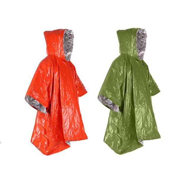 Outdoor-Wandern, Camping, grün, mit Aluminium beschichtet, Kälteisolierung, einmaliger Poncho, Katastrophenhilfe, Anti-Temperaturverlust, Erste-Hilfe-Decke, Regenmantel BH8629