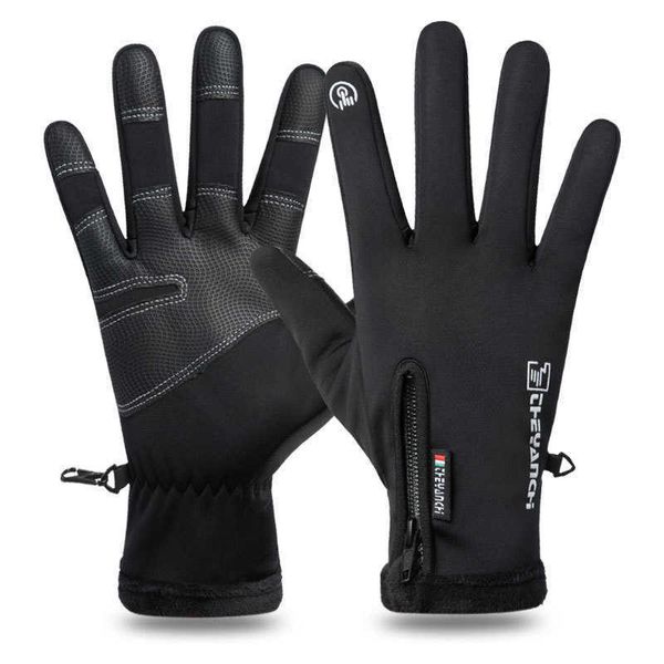 Cinco dedos luvas de ciclismo q903 inverno zíper tela sensível ao toque à prova de vento quente e impermeável ciclismo esportes de pelúcia esqui