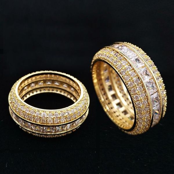 Высочайшее качество 18-каратного золота, белого золота с покрытием Iced Out Square CZ с кубическим цирконием, кольцо на палец, новые парни, хип-хоп, полные бриллианты, рэперские украшения 280S