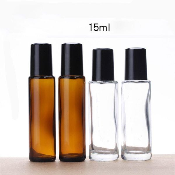 Venda Quente Rolo âmbar transparente de 15ml, garrafas reutilizáveis para óleos essenciais, 1/2oz com bola de rolo de metal 600 tamanhos okdk