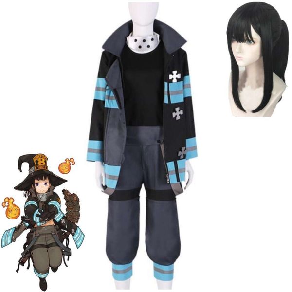 Cosplay cosplay anime força de fogo maki oze traje peruca enn não shouboutai outfit halloween carnaval festa uniforme da equipe terno