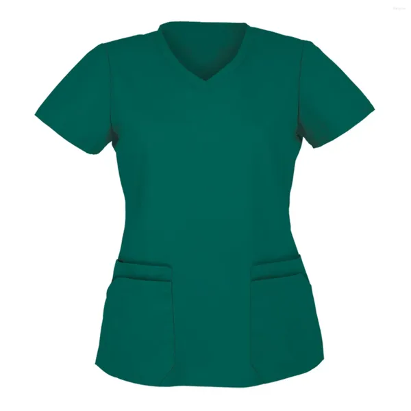 Damen-T-Shirts, Pflege-Scrubs-Oberteile, Hemd, lässig, 2023, Damenmode, Kurzarm, V-Ausschnitt, Arbeitsuniform, Bluse, solide