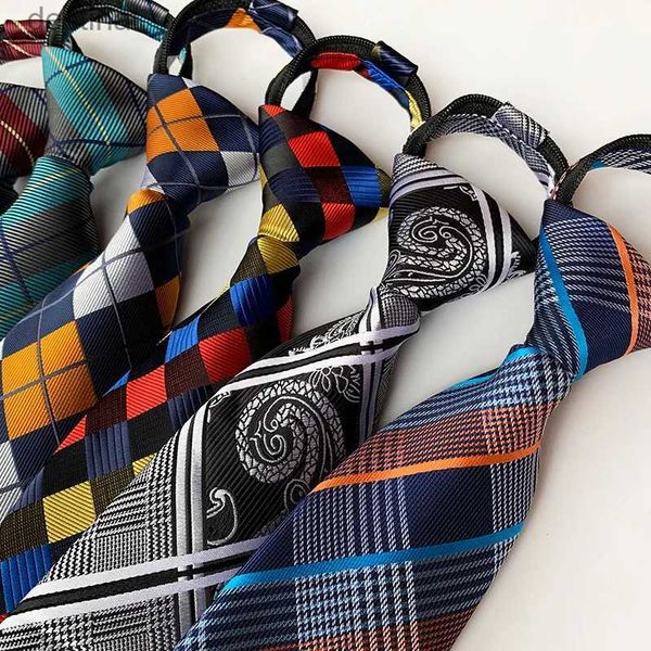 Gravatas pré-amarradas gravata para homens mulheres paisley estilo zíper gravata xadrez listras jacquard clássico 8cm gravata de negócios homens acessórios de casamento l231017