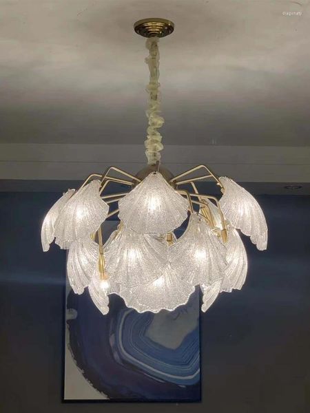 Lâmpadas pendentes pós-moderna luz de luxo sala de estar lâmpada cobre cristal shell candelabro criativo minimalista jantar quarto nórdico