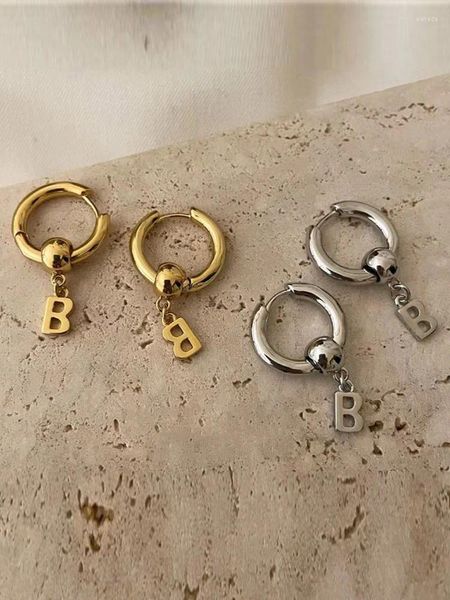 Серьги-кольца, круглый кулон с буквой «B», полые обручи для ушей для женщин, модные ювелирные изделия из сплава золотого цвета, подарки оптом