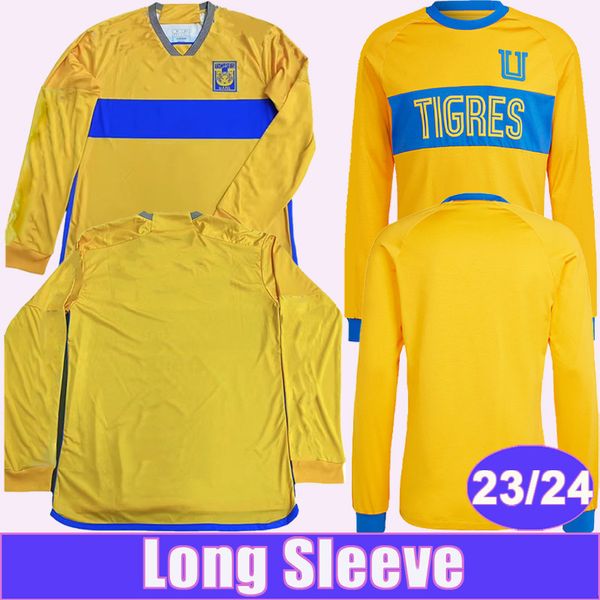 2023 2024 Tigres De La UANL GIGNAC Mens Futebol Jerseys N. IBANEZ L. QUINONES VIGON Manga Longa Home Edição Comemorativa Camisas de Futebol