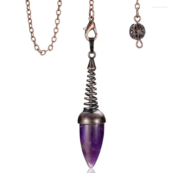 Anhänger Halsketten Amethyste Naturstein Kristall Pendel für Wahrsagerei Wünschelrute Bronze Kupfer Heilung Halbedelsteine Pendulos X167