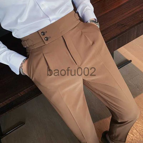 Pantaloni maschili in stile britannico autunno nuovi pantaloni da uomo a vita alta solidi pantaloni formali 2022 pantaloni casuali di alta qualità slim fit hommes j231017