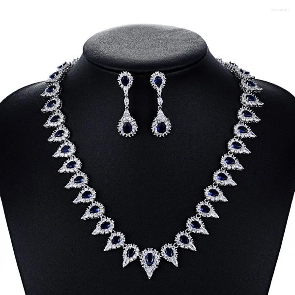 Collana orecchini set CZ zirconi nuziali orecchini pendenti da sposa costume di cristallo per accessori Gril