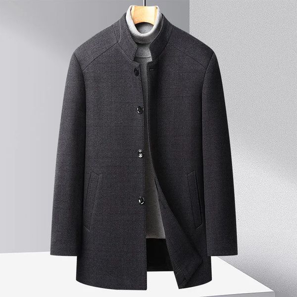 Misto lana da uomo Inverno Stile orientale Uomo Grigio Nero Caldo misto soprabito Colletto alla coreana Addensare design trapuntato Cashmere Cappotto basic Abiti 231017