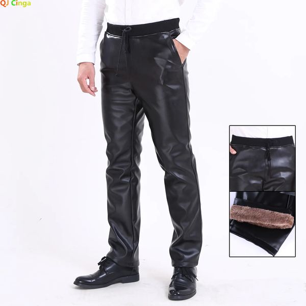 Pantaloni da uomo Pantaloni di pelle neri a vita alta Pantaloni da uomo con lacci in PU con coulisse Pantaloni da motociclista maschili taglie forti Pantaloni autunno e inverno S-4XL 5XL 231013