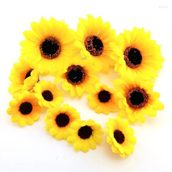 Fiori decorativi 10x grande girasole di seta artificiale testa di fiore margherita finta per decorazione di scatole di nozze fai da te accessori per la casa fatti a mano