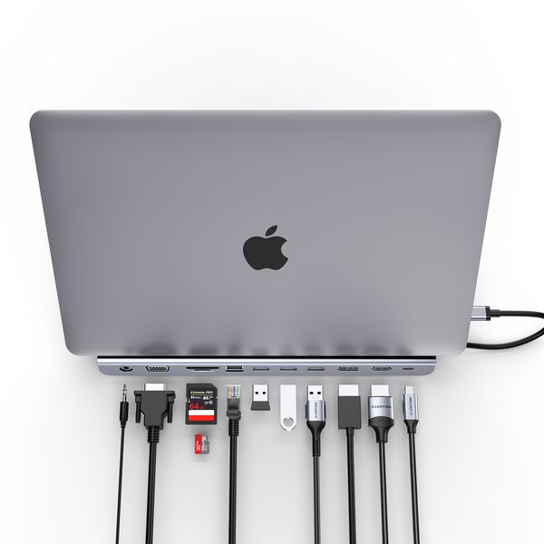 LENTION USB C Docking Station com 100 W PD, 4K HDMI/DisplayPort, VGA, Ethernet, leitor de cartão, adaptador USB 3.0/2.0Aux para MacBook Pro 2016-2023, novo Mac Air/Surface/Steam Deck, mais