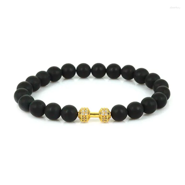 Charme Armbänder Fitness Barbell Schwarz Onyx Matte Stein Perlen Mode Hantel Frauen Männer Geschenk 2023 Mujer Pulseras