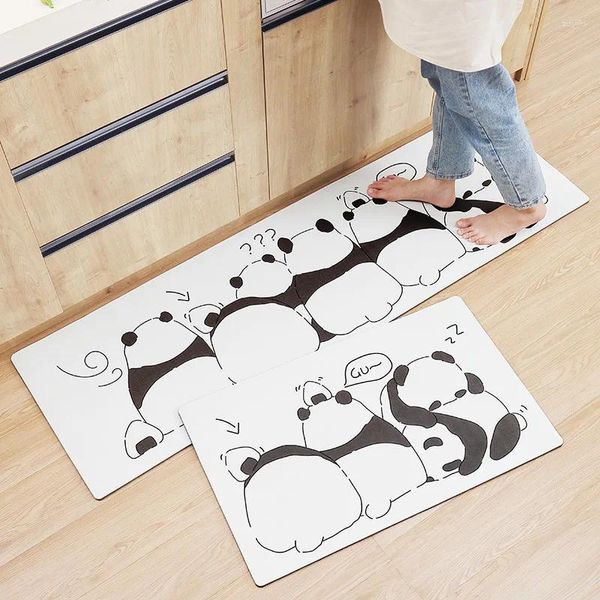 Tapetes Cartoon Impresso PU Couro Anti-gorduroso Longo Cozinha Tapete Impermeável Não-Slip Foot Pad Limpe Wash-Free