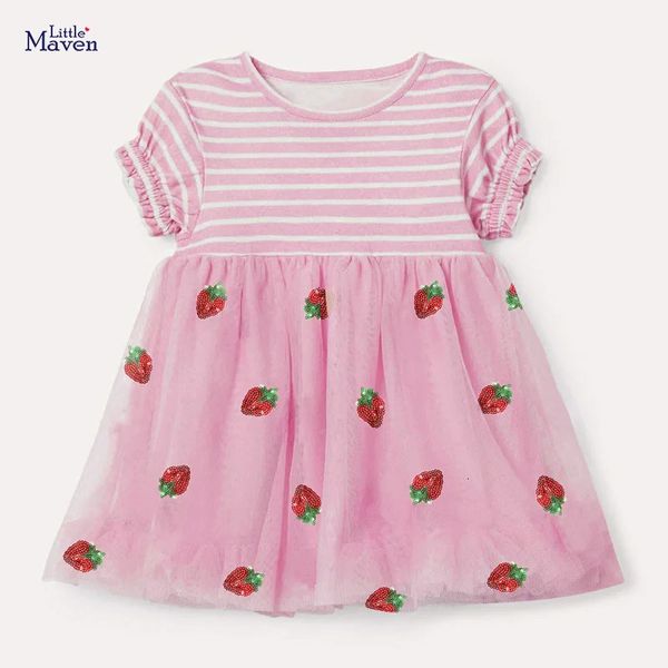 Abiti da ragazza Little Maven Abito per bambini in cotone fragola maniche corte Abito estivo Neonate Abbigliamento casual per bambini 2-7 anni 231016