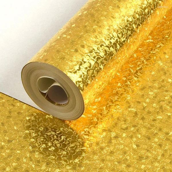 Wallpapers clássico luxo folha de ouro papel de parede à prova d 'água sala de estar quarto teto listrado treliça dourada brilho papéis de parede rolo