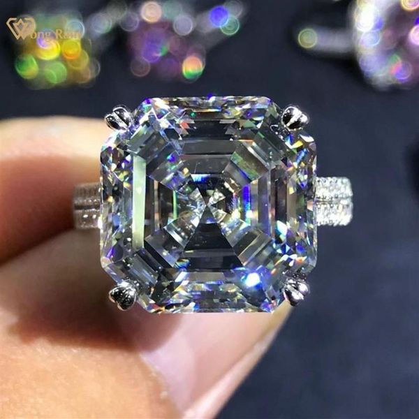 Anelli a grappolo Wong Rain Luxury Argento sterling 925 10 CT Taglio Asscher Creato con pietra preziosa Moissanite Diamanti Anello di fidanzamento nuziale 244S