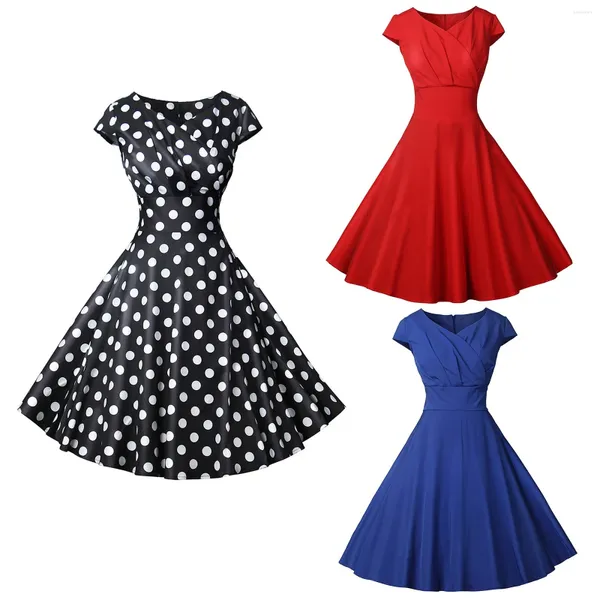 Vestidos casuais em mulheres retro 50 60s bolinhas impressão vestido vintage robe balanço rockabilly festa de noite cocktail vestidos elegantes