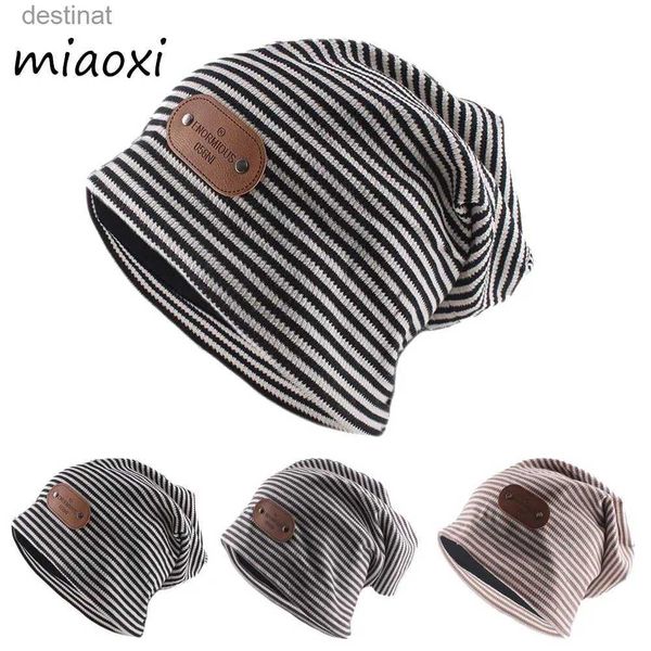 Beanie/Skull Caps New Fashion Striped Adult Uomo Donna Primavera Berretti caldi Skullies Casual Morbido Cappelli da esterno Cotone Bellezza Comoda Ragazza BonnetL231017