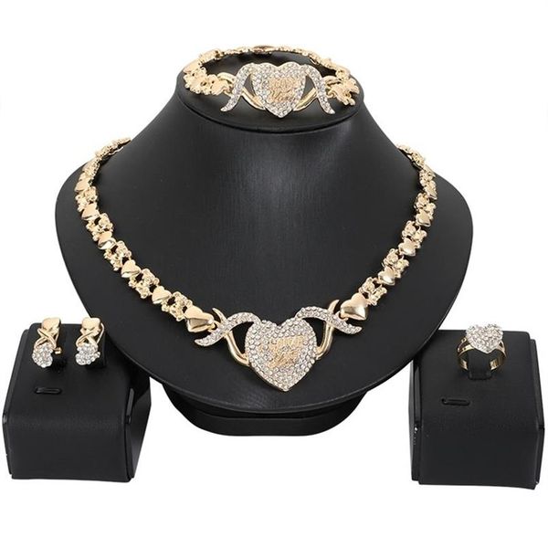 Mais novos conjuntos de jóias africanas urso eu te amo conjuntos de jóias em forma de coração colar de cristal pulseira conjunto de jóias para mulher 201222279z