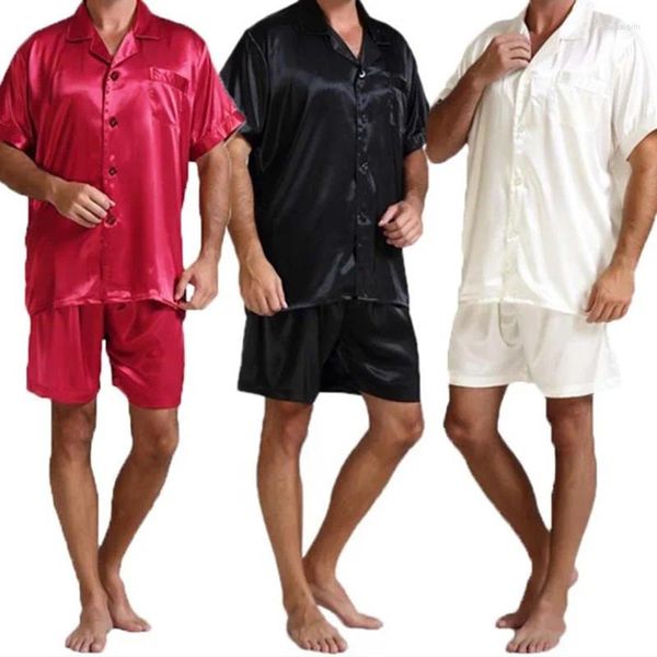 Indumenti da notte da uomo Uomo Faion Estate 2 pezzi Pigiama Abiti Set Raso di seta Tipo Manica Nitwear Omewear Top Pantaloni