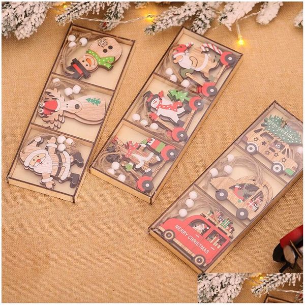 Decorazioni natalizie Prodotti decorativi Cartone animato Babbo Natale Ciondolo combinato Auto in legno Accessori per alberi Consegna a domicilio Gar Dhoyy