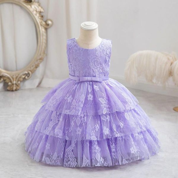 Mädchenkleider 6M-4Y Born Baby Kleid Layered Lace Floral Erster Geburtstag Prinzessin Säuglingspartykleid Weihnachten Kleinkindkleidung Weiß Rot