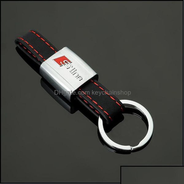 Schlüsselanhänger Lanyards Schlüsselanhänger Modeaccessoires Sline Schlüsselbund Emblem Abzeichen Aufkleber Schwarz Rote Linie Leder für 3 A4 A5 A6 A8 Tt Rs Dhgac