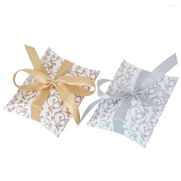 Geschenkpapier 50 Stück Kissen Pralinenschachtel Ausgefallenes Muster Hochzeitsbevorzugung Verpackungsbeutel mit Band Weihnachten Geburtstag