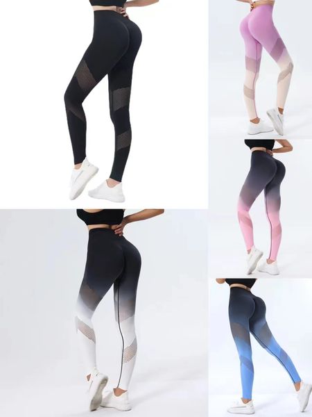 Pantaloni da yoga ad asciugatura rapida di nuovo stile con glutei a colori gradiente scavati, pantaloni di fitness da yoga lunghi e senza soluzione di continuità, pantaloni lunghi