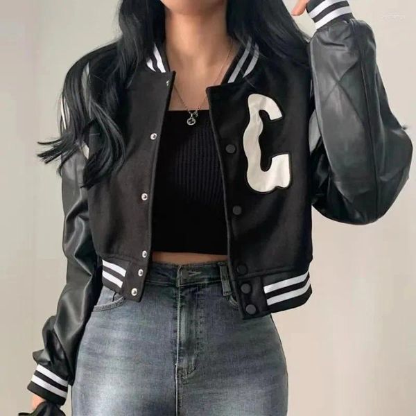 Giubbotti da donna 2023 Autunno Cropped Bomber Jacket Donna Vintage Coreano Moda Oversize Stile Gotico Baseball Corto Kpop Chic Streetwear