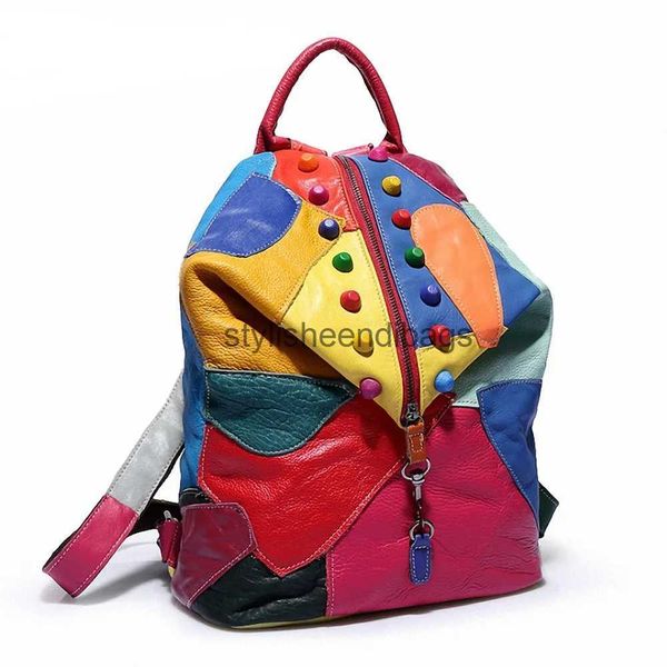 Mochila estilo cruz corpo de couro mochila feminina de pele de carneiro mochila colorida costura saco de compras mochila feminina 2023 novos presentes