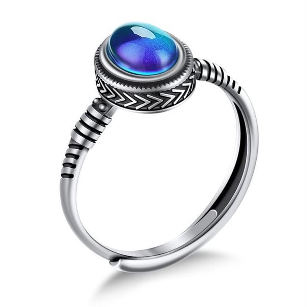 Nova moda artesanal de alta qualidade 925 anel de prata esterlina feminino presente ajustável controle emocional anéis de humor 311v