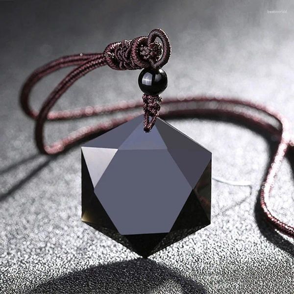 Colares de pingente de pedra de energia natural preto obsidian seis estrelas sorte amuleto colar proteger seu amor de segurança para homens mulheres presente