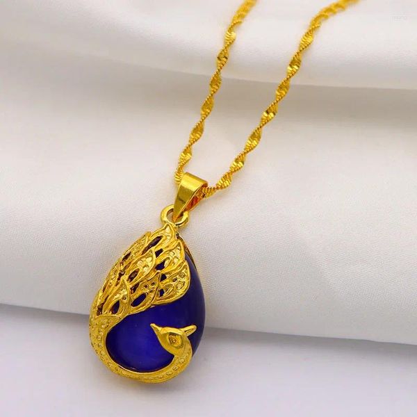Ожерелья с подвесками из твердого золота, имитация ожерелья, женская позолоченная цепочка на ключицу, желтый долговечный цвет, ювелирные изделия в виде павлина 999 пробы