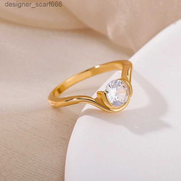 Кольца U-образное круглое кольцо для женщин золотого цвета с геометрическим узором женское кольцо на палец свадебное обручальное ювелирное изделие подарок R231017
