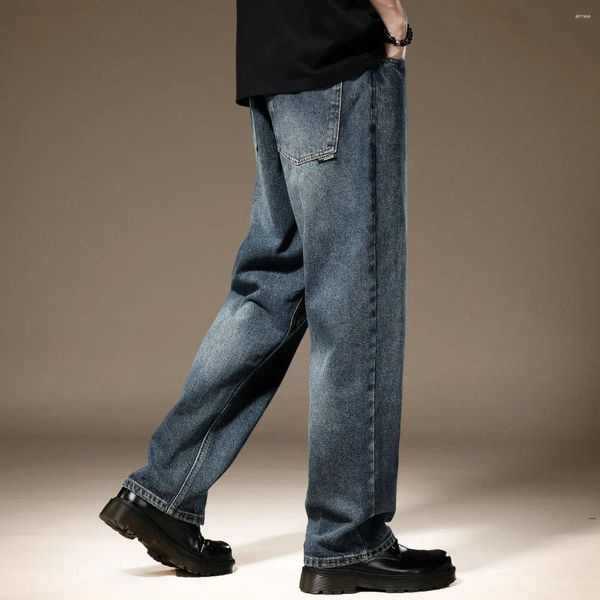 Jeans da uomo primavera ed estate pantaloni larghi dritti morbidi e sottili pantaloni a gamba larga coreani elastici in vita larghi denim casual E58