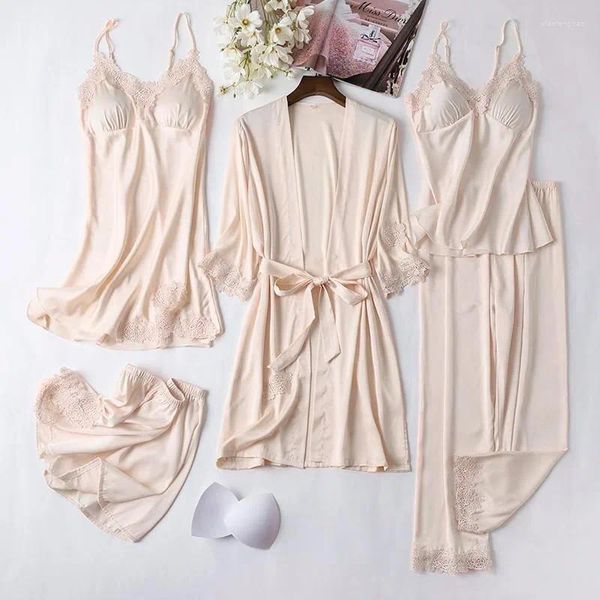 Mulheres sleepwear mulheres robe conjunto quimono banho vestido senhora sexy cetim rayon roupão casual nightwear dama de honra casamento homewear terno