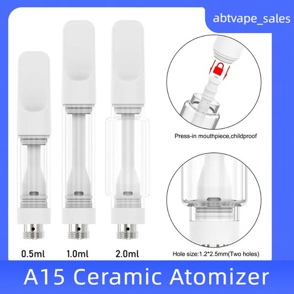 Sigaretta elettroniche Vapes A15 Seramik Atomizer Ecig Tam Seramik Arabalar Ampul Pyrex Yağ Cam Kartuşu 0.5 1.0 2.0ml Vape Yağ Atomizer 510 Tek Kullanımlık Vape Tank Boş