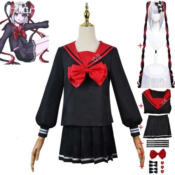 Cosplay jeu pluie Kangel Ame Omg Kawaii ange nécessiteux fille surdose Cosplay Costume perruque Anime noir rouge marin uniforme Halloween Costume